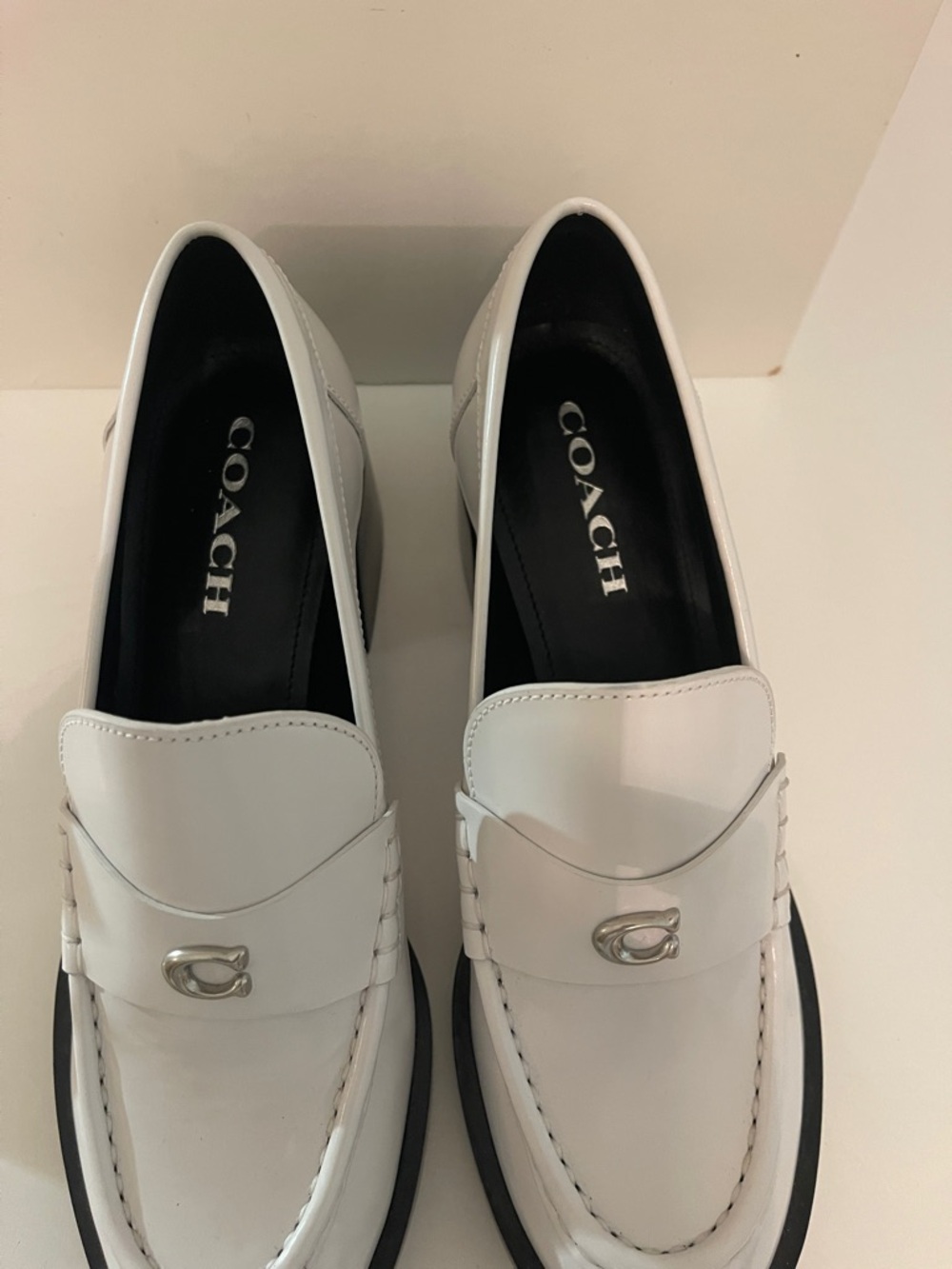 COACH White Natalie  Women’s Leather Penny Loafers with Silver Logo - Picture 5 of 7